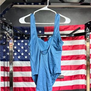 LINI Textured Blue Scoop-Neck One-Piece